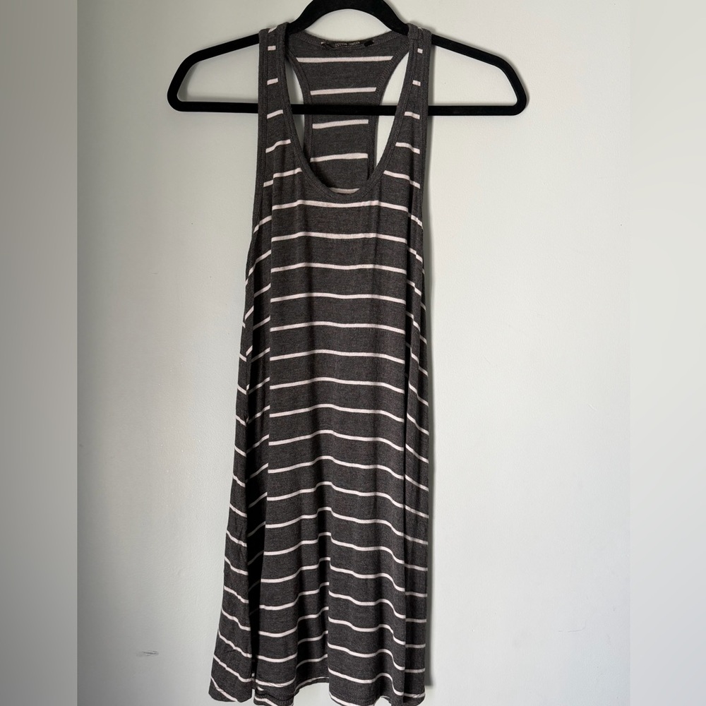 Peyton Jensen Gray White Striped Racerback Swing Tank Dress Small
